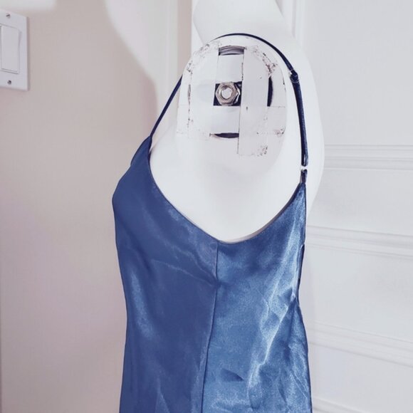 LA SENZA Steel Blue Satin Slip Dress with V String Low Back Detailing - Picture 3 of 16